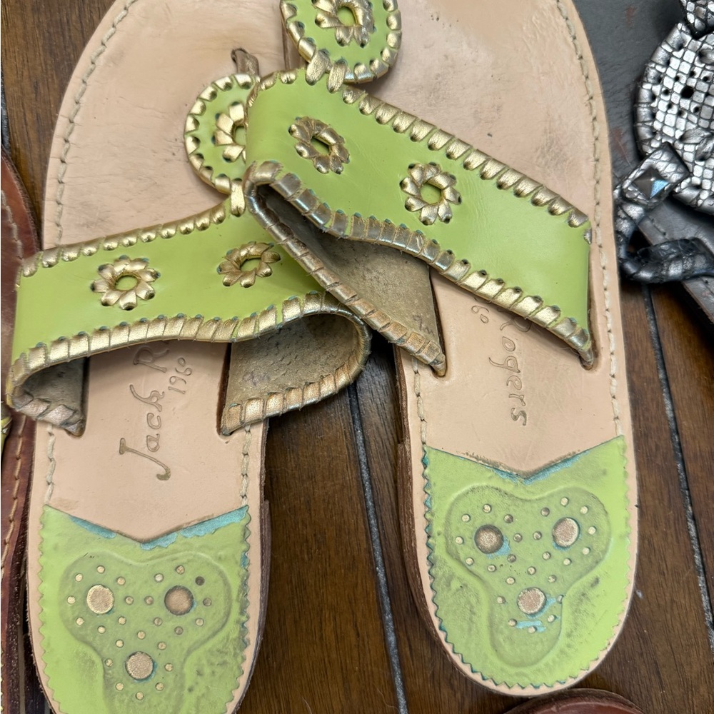 Jack Rogers Green Sandals with Decorative Cutouts